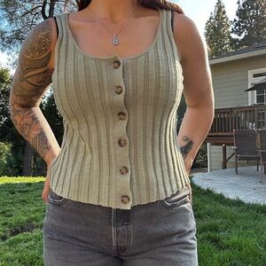 LOFT Women's Ribbed Button-Down Tank Top